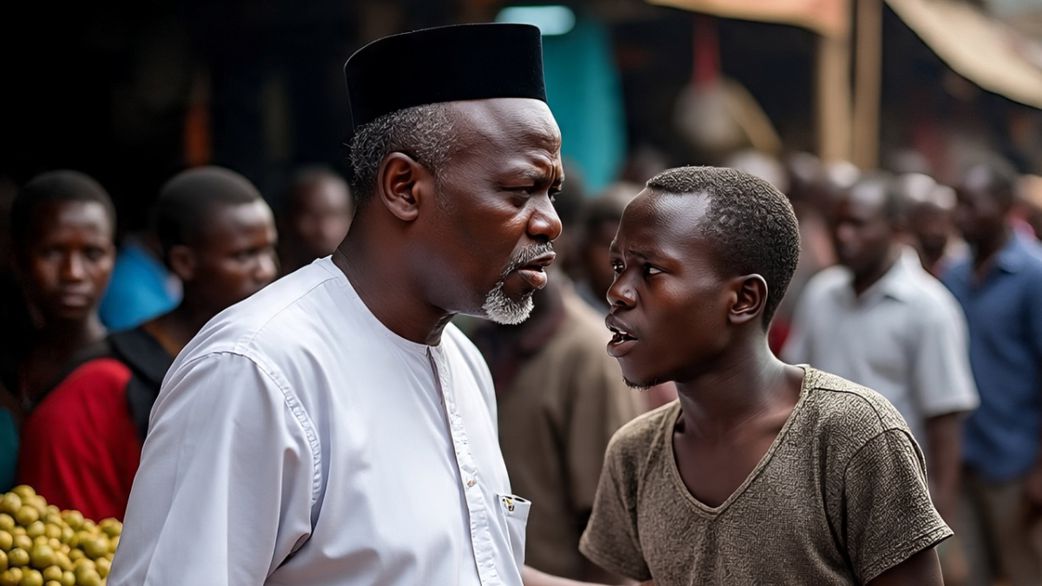 A desperate loanee overwhelmed by loan sharks in Nigeria, highlighting the struggles of financial hardship and the need for debt relief. [Meta AI Photo]