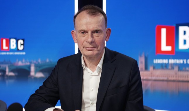 Andrew Marr preparing on the set of his new radio show, Tonight with Andrew Marr, on LBC -